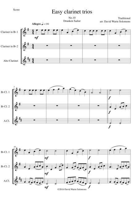 What shall we do with the drunken sailor for clarinet trio (2 B flats and 1 Alto) (arr. David Warin Solomons)