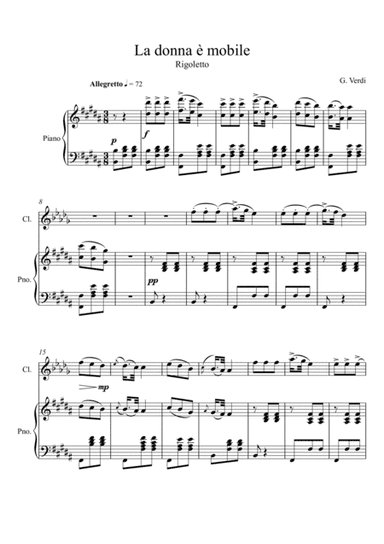 Giuseppe Verdi - La donna e mobile (Rigoletto) Clarinet Solo (arr. André Laitano)
