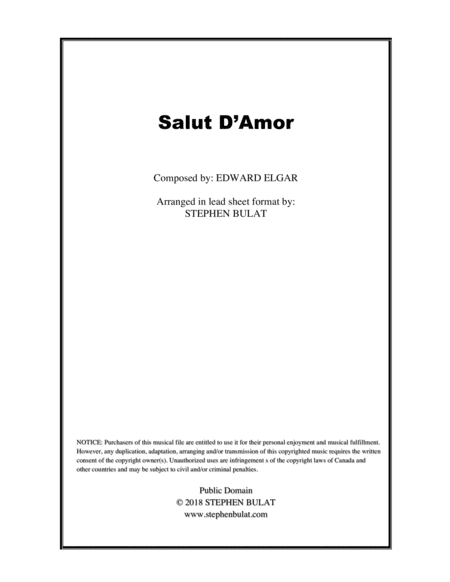 Salut D'Amor (Elgar) - Lead sheet in original key of E (arr. Stephen Bulat)