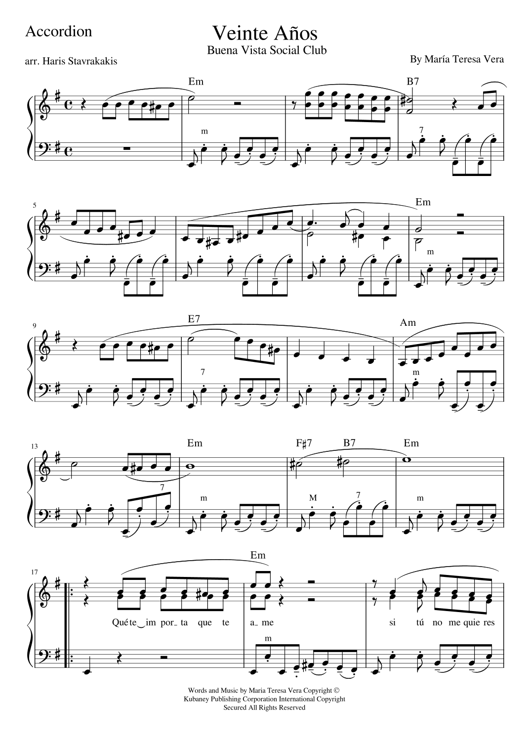 Veinte Anos (arr. Haris Stavrakakis)