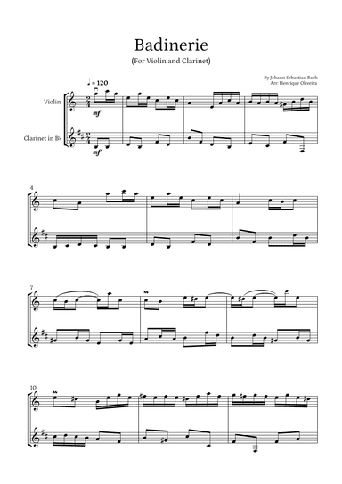 Badinerie by J. S. Bach (For Violin and Clarinet) (arr. Henrique Oliveira)
