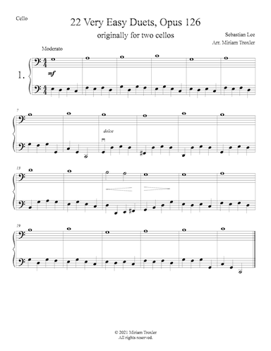 Sebastian Lee 22 Easy Duets Op. 126 for Two Cellos (arr. Miriam Troxler)