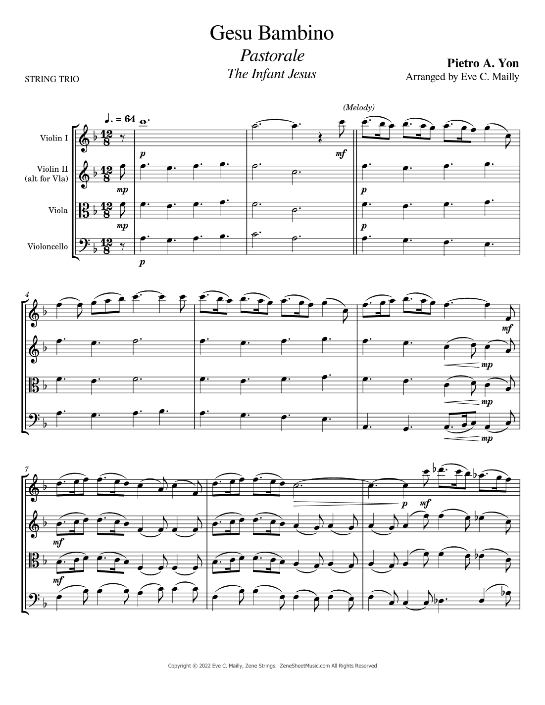 Gesu Bambino (Pastorale) - The Infant Jesus - String Trio (arr. Eve C. Mailly - Zene Strings)