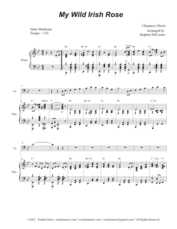My Wild Irish Rose (Cello solo and Piano) (arr. Stephen DeCesare)