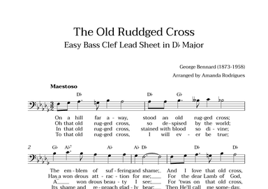 The Old Rugged Cross in Db Major - Easy Bass Clef Lead Sheet (arr. Amanda Cerqueira Rodrigues)