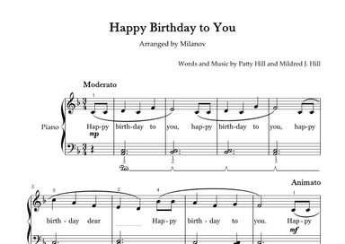 Happy Birthday to You Piano in F Easy Intermediate Fingering Lyrics Pedal (arr. Milanov)