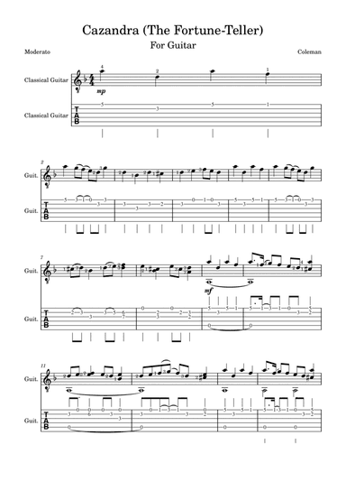 Cazandra (The Fortune-teller) Sheet Music & Tablature
