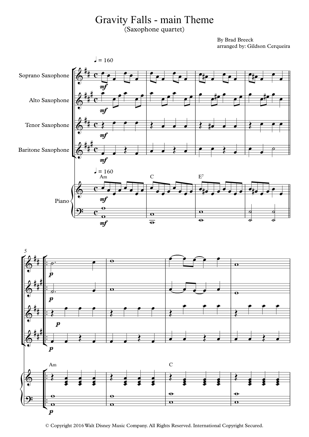 Gravity Falls (main Theme) (arr. Gildson Cerqueira)