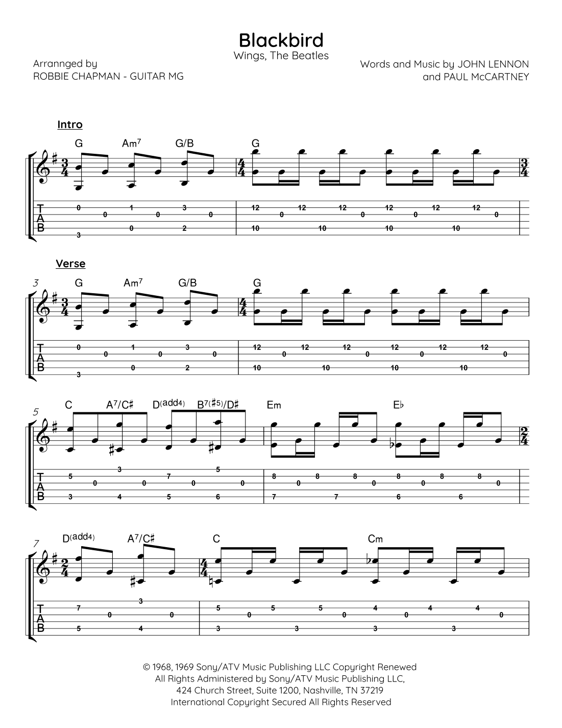 Blackbird (arr. Robbie Chapman)