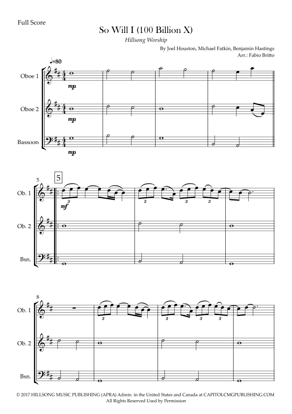 So Will I (100 Billion X) (arr. Fabio Britto)
