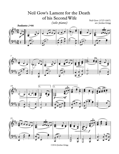 Neil Gow's Lament for the Death of his Second Wife (solo piano) (arr. Jordan Grigg)