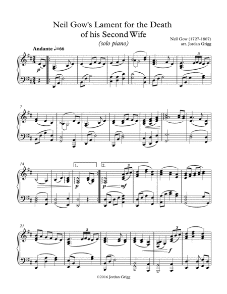 Neil Gow's Lament for the Death of his Second Wife (solo piano) (arr. Jordan Grigg)