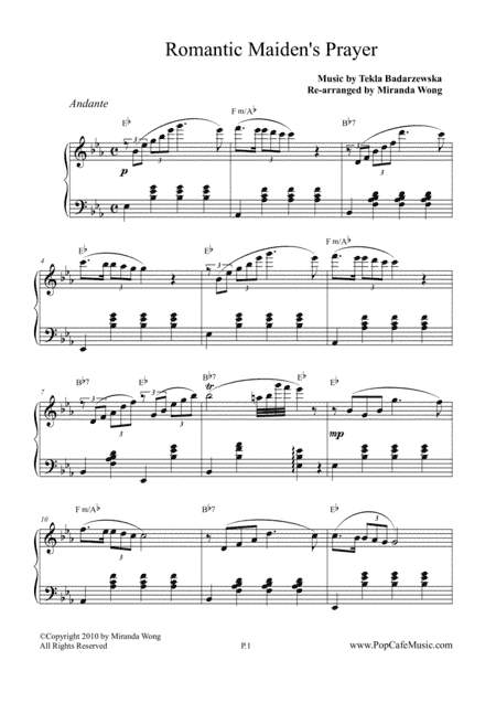 Romantic Maiden Prayer - Easy Piano Solo Version (arr. Miranda Wong)