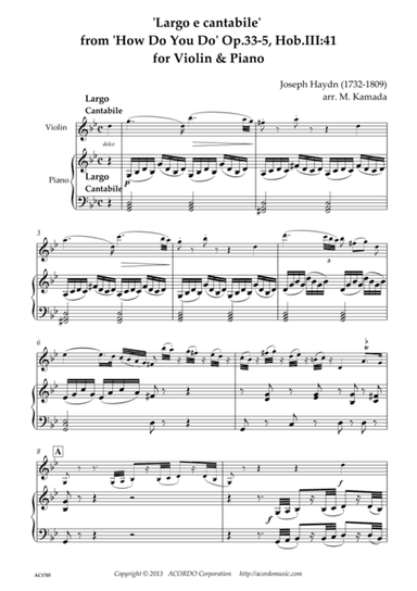 'Largo e cantabile' from 'How Do You Do' Op.33-5, Hob.III:41 for Violin & Piano (arr. Mikio Kamada)