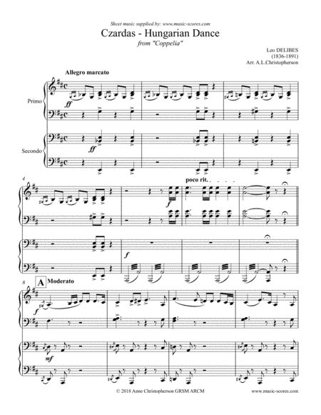 Czardas: Hungarian Dance from Coppelia - Piano Duet (arr. Anne Christopherson GRSM ARCM)