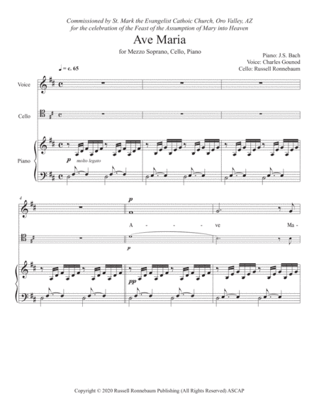 Bach-Gounod "Ave Maria" for Mezzo Soprano, Cello, Piano (arr. Russell Ronnebaum)