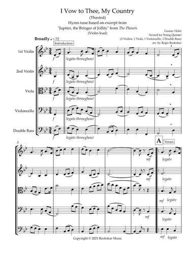 I Vow to Thee, My Country (Thaxted) (Bb) (String Quintet - 2 Violins, 1 Viola, 1 Cello, 1 Bass) (Vio (arr. Regis Bookshar)