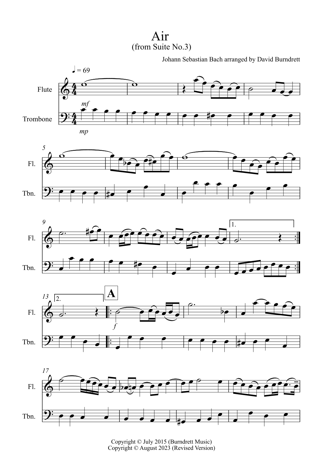 Air on a G String for Flute and Trombone (arr. David Burndrett)