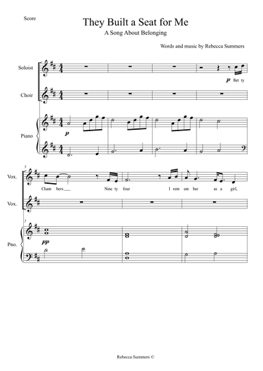 The Built a Seat for Me (2-Part and piano) A song about belonging and for building community