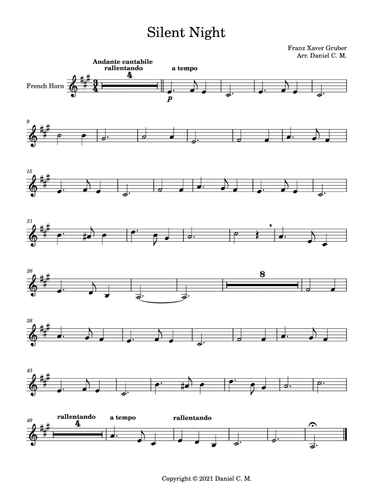 Silent Night for french horn and piano (easy) (arr. Daniel C. M.)