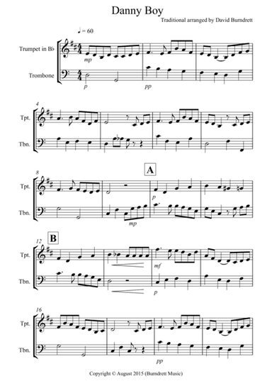 Danny Boy for Trumpet and Trombone Duet (arr. David Burndrett)