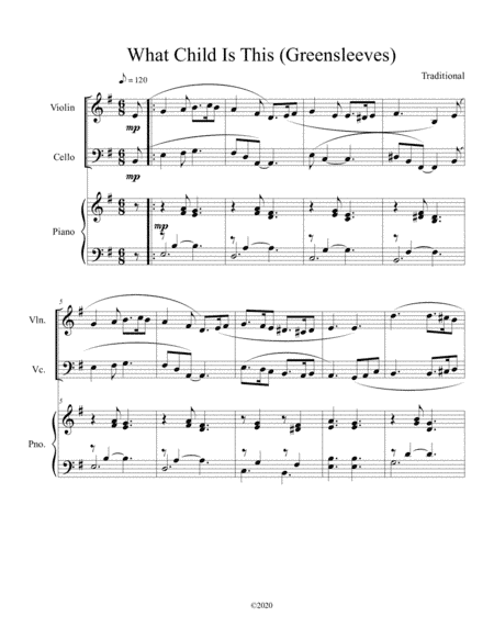 What Child Is This (Greensleeves) for violin and cello duet with optional piano accompaniment (arr. B C Dockery)