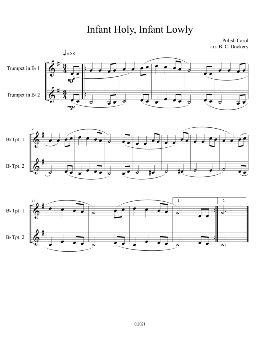 Infant Holy, Infant Lowly (Trumpet Duet) (arr. B. C. Dockery)