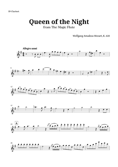 Queen of the Night by Mozart for Clarinet Solo (arr. Langanho)