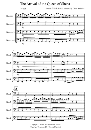Arrival of the Queen of Sheba for Bassoon Quartet (arr. David Burndrett)