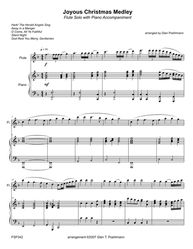 JOYOUS CHRISTMAS MEDLEY - FLUTE SOLO with Piano Accompaniment (Grade 3+) 5 carols (arr. Glen Poehlmann)