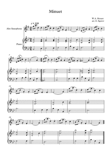Minuet (In F Major), Wolfgang Amadeus Mozart, For Alto Saxophone & Piano (arr. Eugene Egorov)
