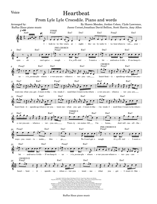 Heartbeat (arr. Ruffus Haus Piano music)