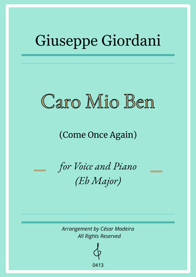 Caro Mio Ben (Come Once Again) - Eb Major - Voice and Piano (Full Score) (arr. César Madeira)