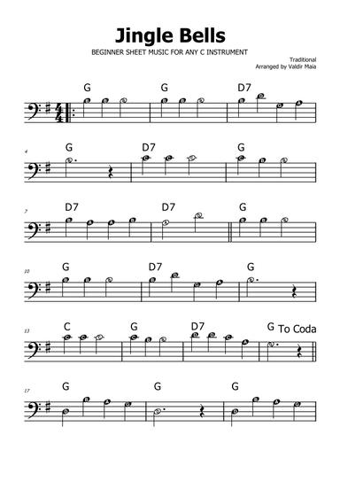 Jingle Bells - G Major (with note names) (arr. Valdir Maia)