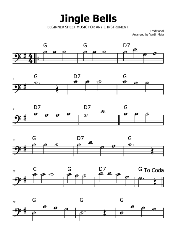 Jingle Bells - G Major (with note names) (arr. Valdir Maia)