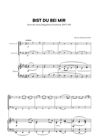 Johann Sebastian Bach - Bist du bei Mir BWV 508 (for Clarinet, Cello and Piano) (arr. Cadenza Editions)
