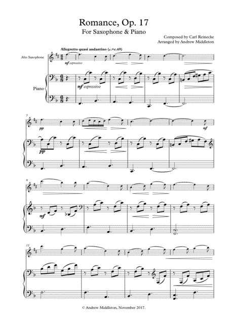 Romance Op. 17 arranged for Alto Saxophone and Piano (arr. Andrew Middleton)