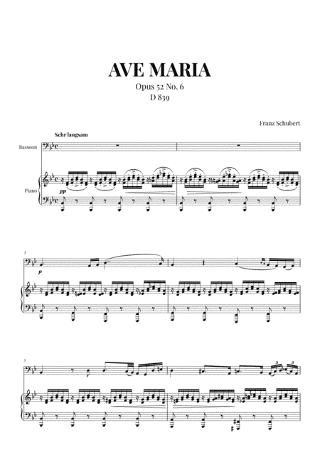 Ave Maria (Schubert) for Bassoon and Piano (arr. Cadenza Editions)