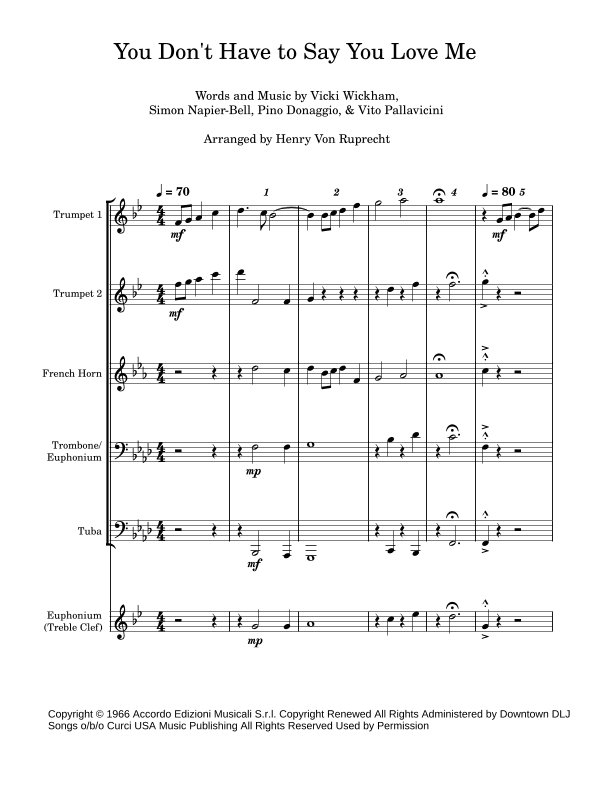 You Don't Have To Say You Love Me (arr. Henry Von Ruprecht)