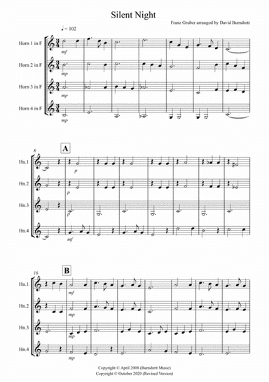 Silent Night for Horn Quartet (arr. David Burndrett)
