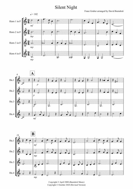 Silent Night for Horn Quartet (arr. David Burndrett)