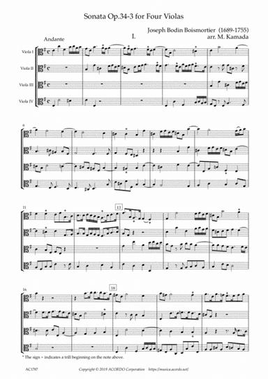 Sonata Op.34-3 for Four Violas (arr. Kamada, Mikio)