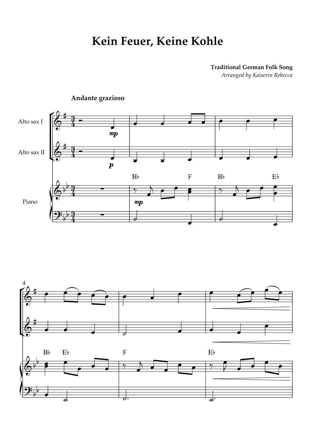 Kein Feuer, Keine Kohle (arr. Kaiserin Rebecca)