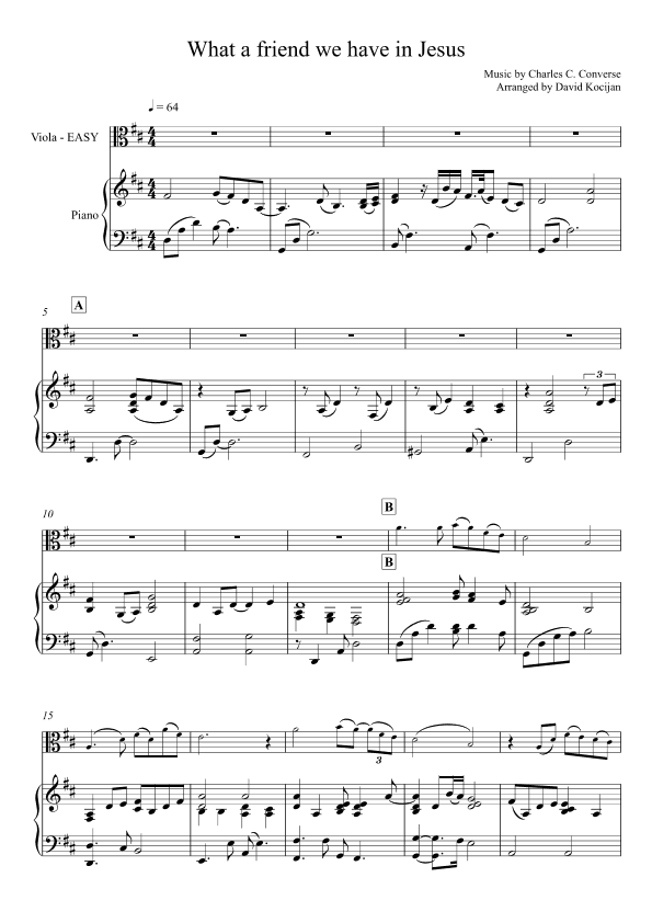 What a friend we have in Jesus - EASY (piano & viola) (arr. David Kocijan)
