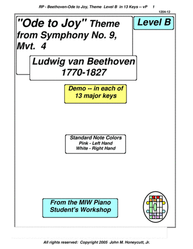 Beethoven - Ode to Joy Theme in 13 Keys - Demo - (Key Map Tablature) (arr. John M. Honeycutt)