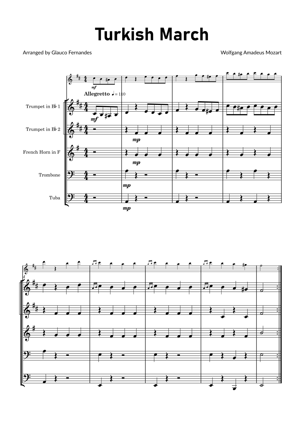 Turkish March by Mozart - Brass Quintet (arr. Glauco Fernandes)