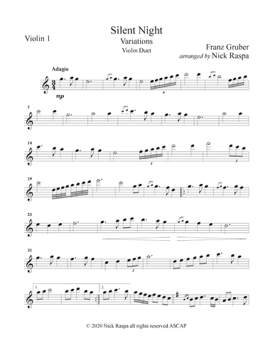 Silent Night - variations (Violin Duet) Violin 1 part (arr. Nick Raspa)
