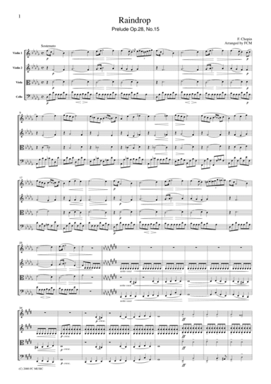 Chopin  Raindrop (Prelude Op.28, No.15), for string quartet, CC003 (arr. FCMUSIC)