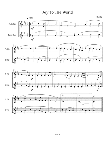Joy To The World (alto and tenor sax duet) (arr. B C Dockery)
