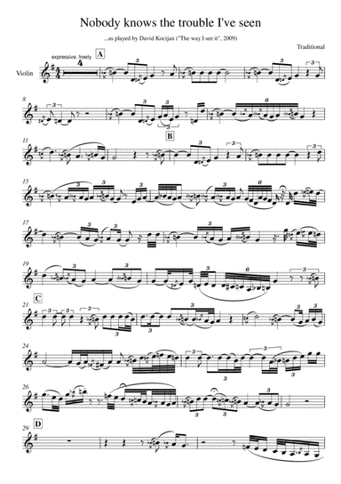 Nobody knows the trouble I've seen (violin) (arr. David Kocijan)